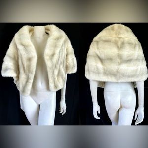 Azurene Real MINK Fur Cape, Winter Wedding, Bridal Jacket/Shawl, Ivory, Vintage